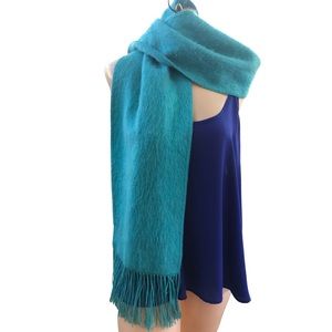 Larisco 100% Alpaca Turquoise Fringe Scarf Made in Peru Winter Cozy Soft